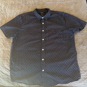 Forever 21 Men's Navy Button-Down with Small Dot/Flame Print